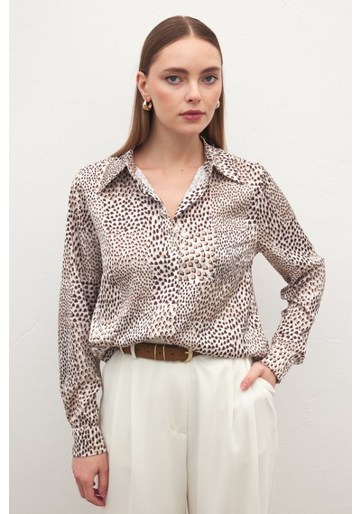 Sateen Desenli Klasik Gömlek - Kahve-137180 kahve