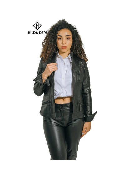 Hilda Deri Melda Hakiki Deri Klasik Spor Kadın Ceket 001
