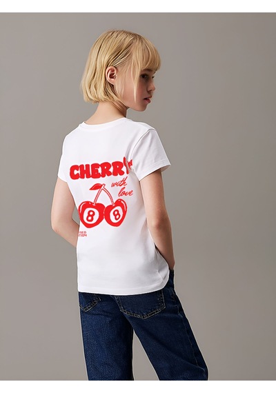 Uyguntarz Çocuk Cherry Baskılı Pamuklu Tshirt Beyaz