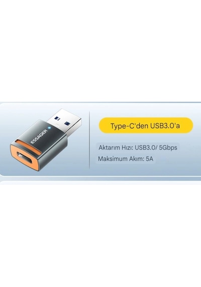 Essager Usb 3.0 To Type-c 5a 5gbps Hızlı Çevirici Dönüştürücü