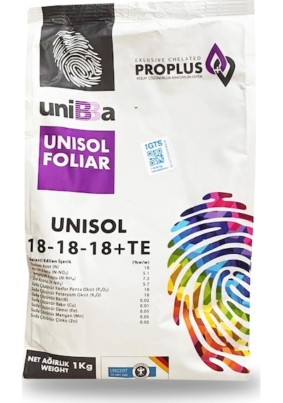 Unibba Unisol Foliar 18-18-18+te Yaprak Gübresi Mikro Element 1kg 1 KG