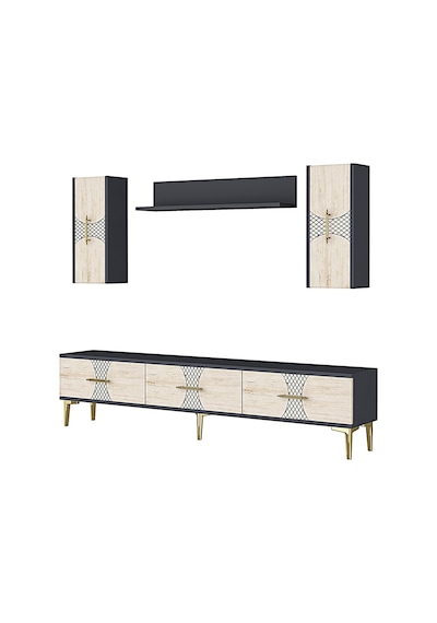 Tvr1832atg Slim Tv Ünitesi Takımı Antrasit-traverten-gold 180cm