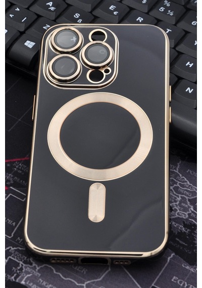 Apple Uyumlu iPhone 14 Pro Magsafe Özellikli Lens Korumalı Lazerli Renkli Kılıf Siyah