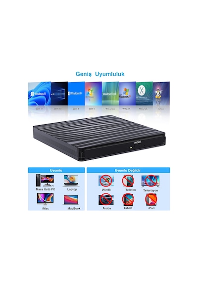 Upway Dvd Rw Usb 3 0 Type C Slim Harici Cd Dvd Yazıcı Okuyucu Apple Uyumlu MacBook İmac Windows11