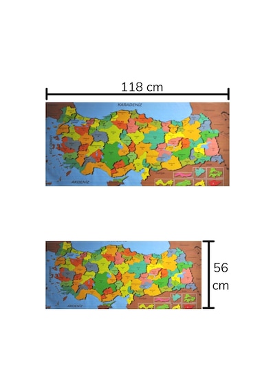Şık Tasarım Manyetik Yapıştırıcı Gerektirmeyen Renkli Türkiye Haritası Duvar Stickerı 118 Cm X 56 Cm