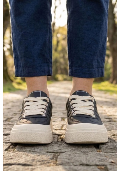 In Step Urban Platform: Vegan Deri Kalın Tabanlı Günlük Kadın Sneaker Siyah