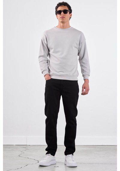 Dufy Açık Gri Bisiklet Yaka Regular Fit Erkek Sweatshirt Gri