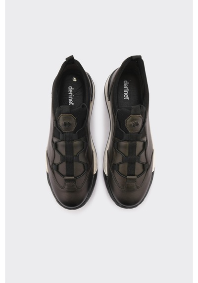 Derinet Hakiki Deri Lastik Bağcıklı Erkek Sneaker Haki Haki