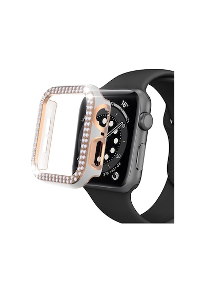 Apple Uyumlu  Watch 5 6 44 MM Çift Sıra Parlak Taşlı Rubber Kasa Ka