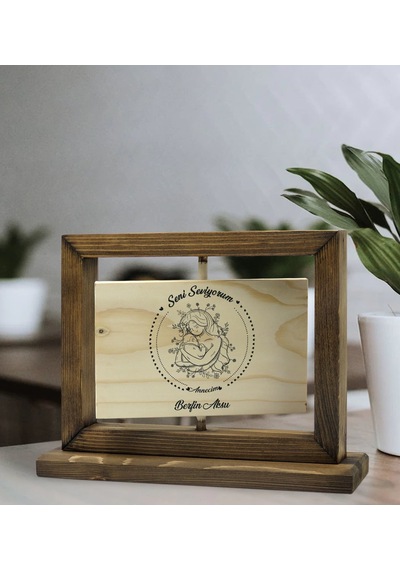 Bk Gift Kişiye Özel İsimli Anneler Günü Tasarımlı Doğal Ahşap Dönen Fotoğraf Çerçevesi, Anneler Günü Hediyeleri, Ev Dekoru, Masaüstü Dekoru-8