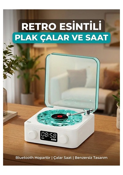 Waves Nostalji Plak Çalar Bluetooth Subwoofer 3d Ses Dalgası Retro Müzik Plak Çalar 1 Adet