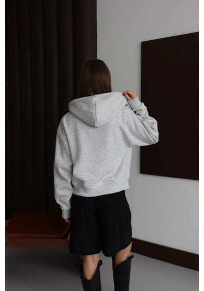 Kazax 3 İplik Şardonlu Kapşonlu Hoodie Frm Gri P510437 Gri