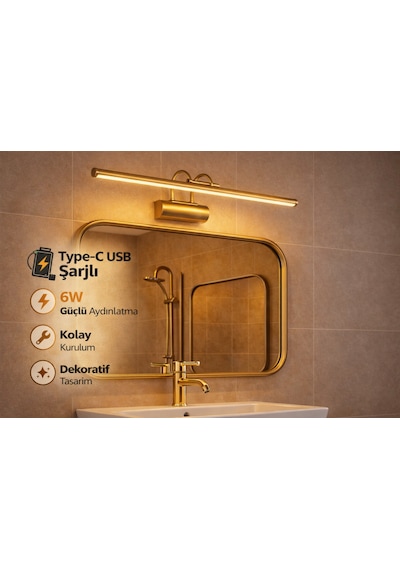 Sarjlı Led Flüt Resim Aplik 6w 3200k Gün Işığı 35cm Duvar Tipi Ayna/tablo Üstü Dekoratif Işık Ip20 Iç Mekan Kullanım Gold