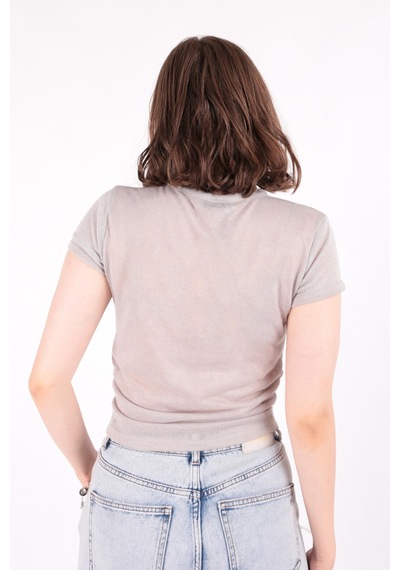 Busem S0016230 Kadın Flamlı İnce T-shirt Gri