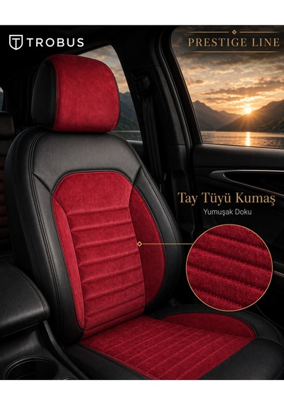 Citroen Nemo 2008-2014 Tay Tüyü Deri Detay Koltuk Kılıfı Prestige Line Kırmızı Siyah