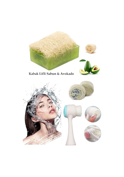 3lü Set Yüz Temizleme Fırçası Cilt Bakım Arındırıcı Lifli Peeling Okado Sabun Akne,leke Ruşur Taşı