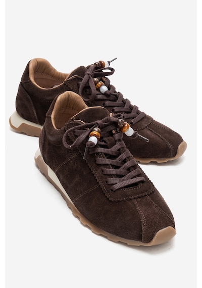 Luvishoes Brea Kahverengi Süet Hakiki Deri Boncuklu Kadın Günlük Sneaker Kahverengi