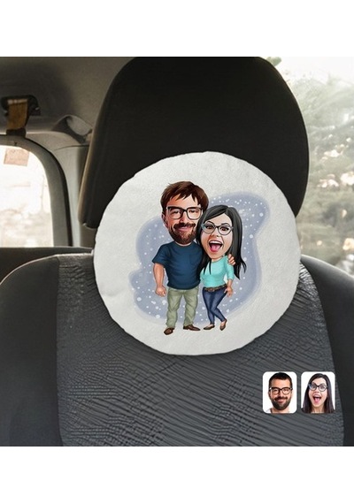 Kişiye Özel Sevgililer Karikatürlü Yuvarlak Dekoratif Kırlent Yas (527061924)