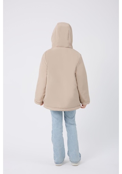 Spor Kız Çocuk Kürklü Su Ve Rüzgar Geçirmez Kapüşonlu 3 Mont Parka-121 Taş
