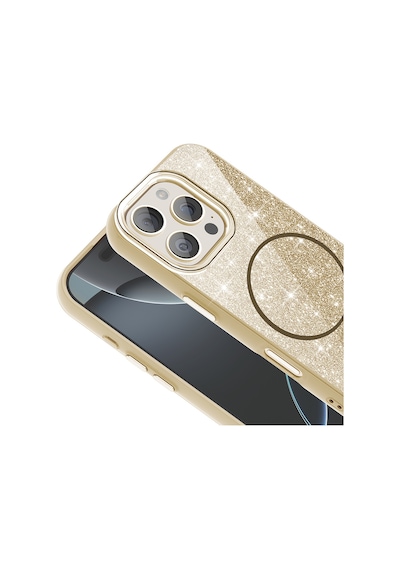 Goocamp Apple Uyumlu iPhone 16 Pro Max Kılıf Magsafe Şarj Özellikli Parlayan Simli Okso Kapak - S Siyah