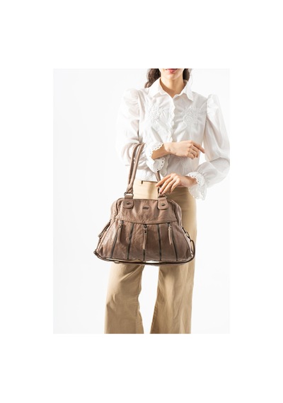 571 Collections Yıkanmış Deri Çok Gözlü Omuz Çantası Vizon Model: 571-12l