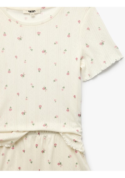 Koton Pamuklu Çiçek Desenli Rahat Kesim Şortlu Pijama Takımı Pembe Desenli 6slk40207mk