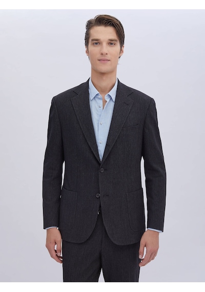 Kip Siyah Düz Modern Fit Pamuk Karışımlı Takım Elbise Çok Renkli