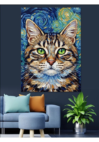 Ahşap Tablo Van Gogh Tarzı Kedi Çocuk Odası Tabloları