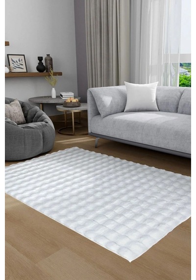 Aries Home Tavşan Tüyü Yumuşak Keçeleşmez Dekoratif Bubble İthal Kalite Post Halı Krem