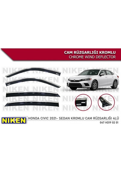 Niken Honda Civic Sedan 2021+ Kromlu Cam Rüzgarlığı 4 lü