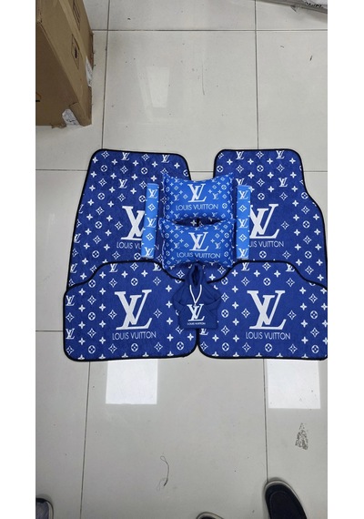 Mavı Süper Set 4 Parca Paspas Dörtlü Full Baskı Servis Kılıfı + İkili Yastık Ve Kemer