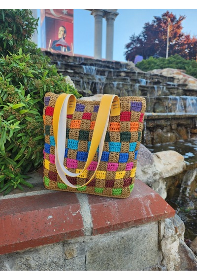 Fikriharika Design El Yapımı Renkli Kağıt İp Sepet Örgü Omuz Çantası Deri Tabanlı, Astarlı Ve Cepli Bohem Tasarım Çok Renkli Fikriharika Design El Yapımı Renkli Kağıt İp Sepet Örgü Omuz Çantası Deri Tabanlı, Astarlı Ve Cepli Bohem Tasarım Çok Renkli