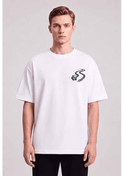Black Nova Oversize Baskılı Unisex %100 Pamuk T-shirt Lucky Gambler Beyaz