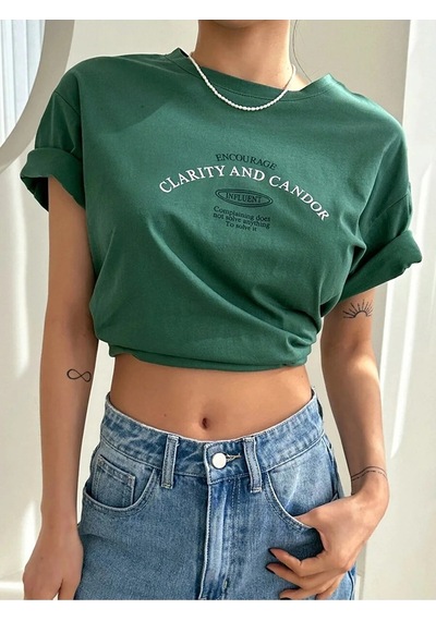 Clarity And Candor Baskılı Unisex Oversize T-shirt Yesil