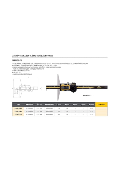 Fett 0-150mm Asimeto Abs Tip Tek Kanca Dijital Derinlik Kumpası As-322067