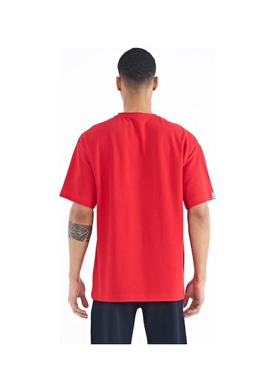 Tommy Life T11er-88193 Erkek Kol Arma Detaylı Basic Oversize T-shirt T11ER-88193-R0766 Kırmızı
