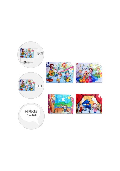 4 Set 96 Parça Tox Müzik Ve Sahne 5+ Keçe Yapboz 5 Yaş Puzzle