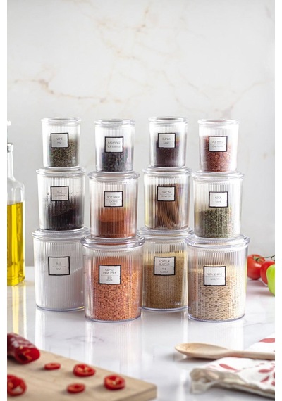 12'li Barok Yuvarlak 3 Boy Kavanoz Seti & Saklama Kabı & Erzak Kabı 4 1000 Ml, 4 500 Ml,4 250 Ml Diğer