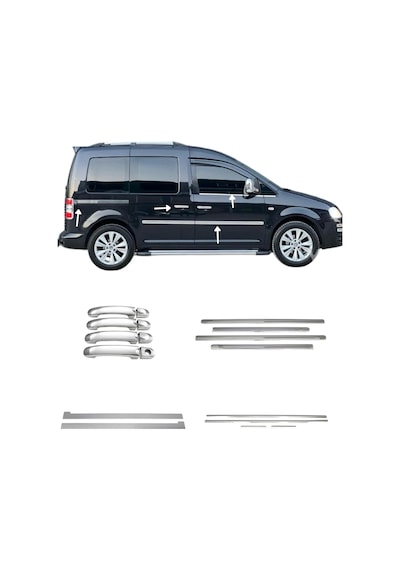 Volkswagen Caddy 2004-2010 Yan Krom Set Yan Kapı Çıtası-cam Çıtası-kapı Kolu-sürgü Çıtası A+