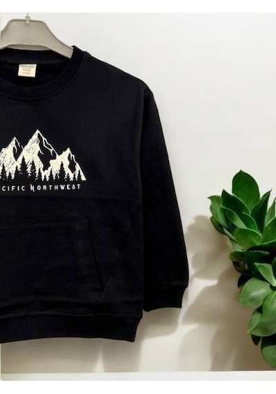 Zekids Erkek Çocuk Northwest Baskılı İnce Sweat-14276 Siyah