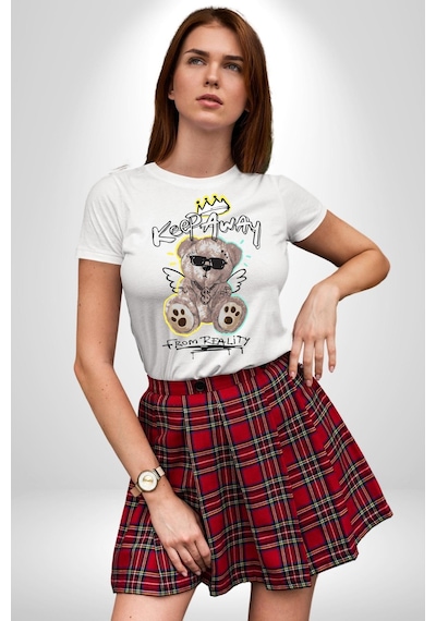 Gerçeklikten Uzak Tutun Unisex Unisex Beyaz Organik Baskılı T-shirt Penye Yüksek Kalite Beyaz