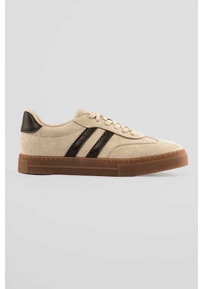 Mubiano Kadın Süet Sneaker Bağcıklı Spor Ayakkabı Leron Bej Bej Süet