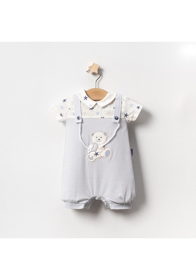 Lamato Baby Yazlık Yıldız Baskılı Ayıcık Nakışlı İpli Bebe Erkek Tulum Mavi