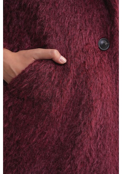 Mixray 4746 Kadın Uzun Tüylü Manto Bordo