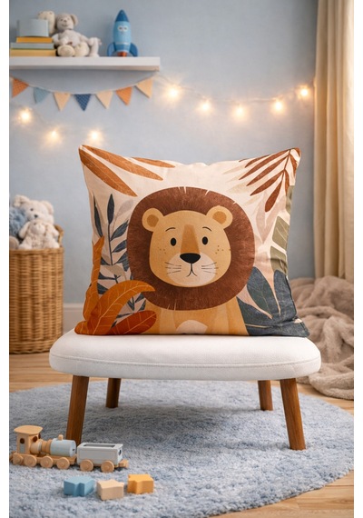 Bebek Odası Dekoratif Aslan Yastık Kılıfı Tatlı Aslan Erkek Bebek & Çocuk Odası Dekor Aslan 43 x 43 - 826889564