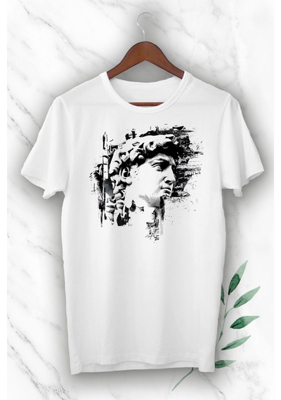 Flood Of Style Unisex Oversize Art Michelangelo David Heykel Baskılı Beyaz Tişört