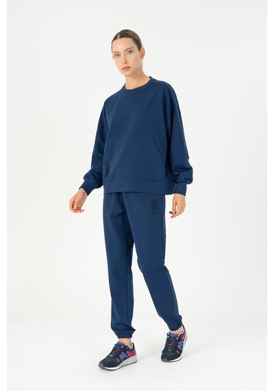 Maraton Oversize Kadın Bisiklet Yaka Açık Lacivert Sweatshirt Açık Lacivert