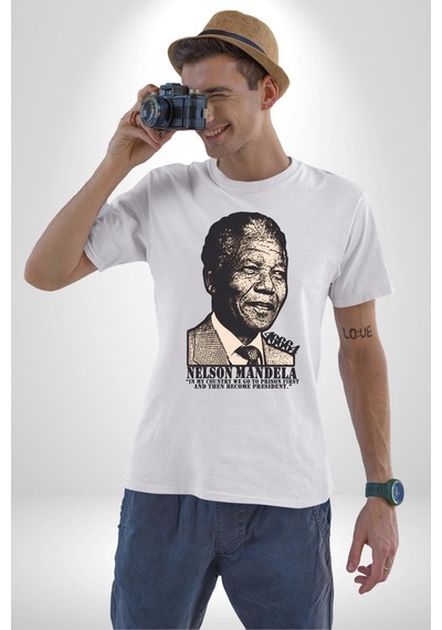Nelson Mandela Unisex Unisex Beyaz Organik Baskılı T-shirt Penye Yüksek Kalite Beyaz