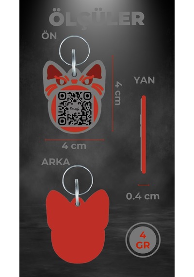 Petjoo 1.Bastet Kırmızı-Gri Qr'lı Kedi Künyesi