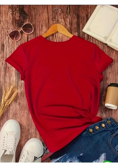 Medinenur Papatya Desenli Basic T-shirt Kırmızı